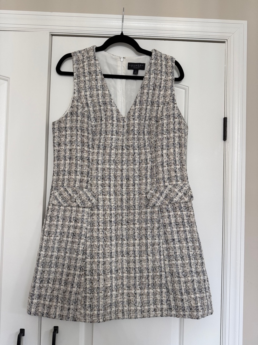 Laundry By Shelli Segal Cream and Gray Tweed Mini Dress